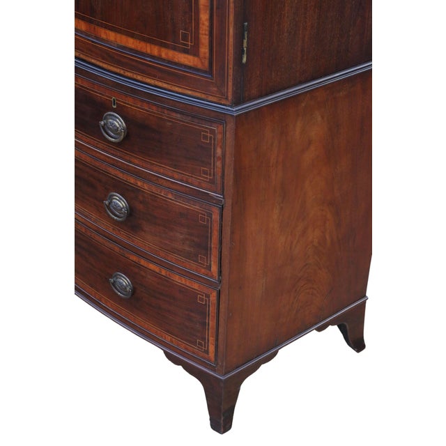 Antique Bow-Front Inlaid Mahogany Linen Press Cupboard For Sale - Image 6 of 12