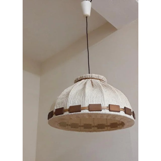 Vintage Ceiling Lamp with Hinged Fabric Umbrella, 1970s, in Very Good conditions. Designed 1970 to 1979 European Plug (up...