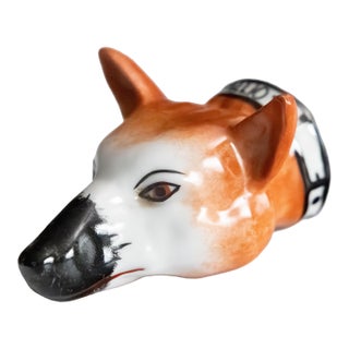 19th Century English Staffordshire Equestrian Fox Stirrup Cup For Sale