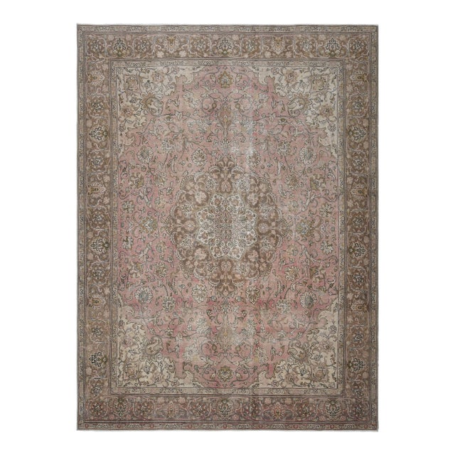 1970s Vintage Persian Handmade Wool Cotton Pink Area Rug For Sale