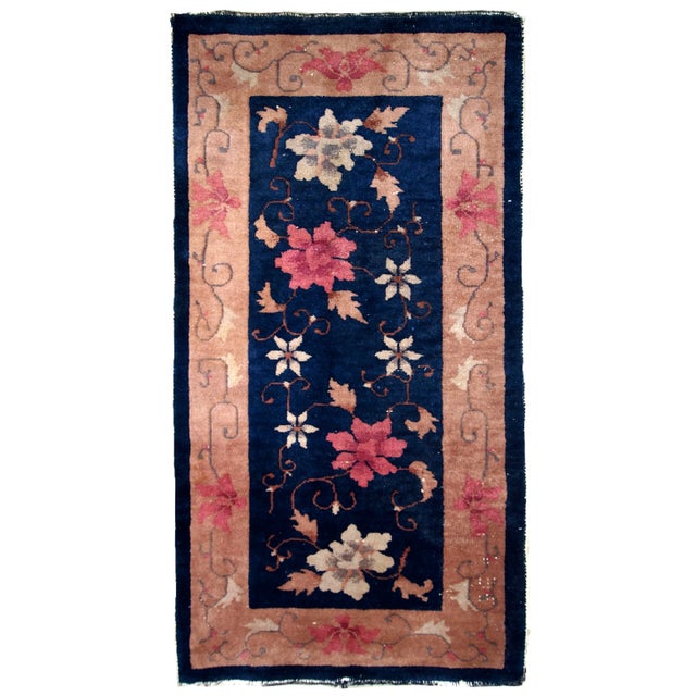 Navy Blue 1920 Handmade Antique Art Deco Chinese Rug For Sale - Image 8 of 8