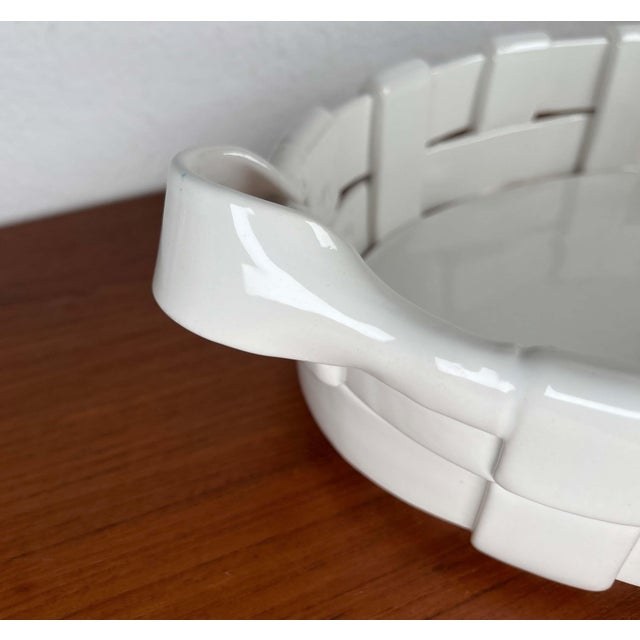 Vintage Italian White Ceramic Woven Basket Bowl For Sale - Image 9 of 18