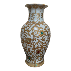 Vintage Chinese White and Gilt Porcelain Lotus Scroll Vase