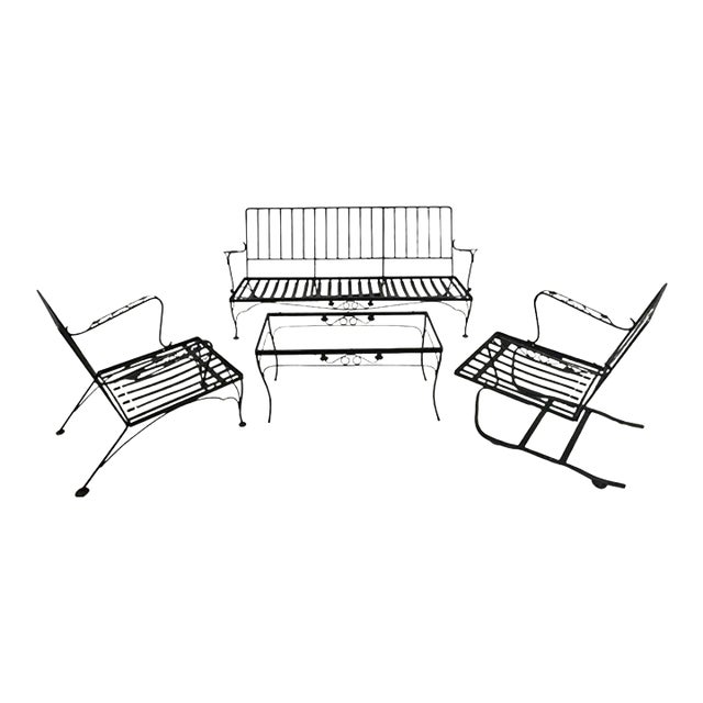 Vintage Wrought Iron Outdoor Patio Set (4 Piece) For Sale