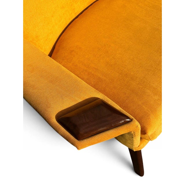 Adrian Pearsall High-Back Lounge Chair | Sculpted Walnut Base & Arm Caps | New Golden Yellow Upholstery | C. 1960s For Sale - Image 11 of 15