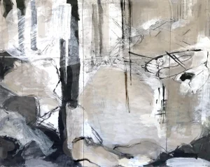 Contemporary Abstract Coastal Seascape of the Kittery Point Piers in Maine - Mixed-Media Painting