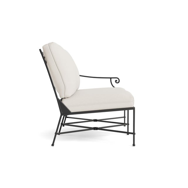 Contemporary Brown Jordan Venetian Right Arm Loveseat, Textured Pewter frame with Fusion Natural fabric For Sale - Image 3 of 11