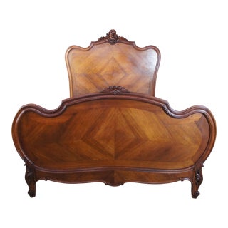 Antique French Louis XV Baroque Carved Queen Bedframe For Sale