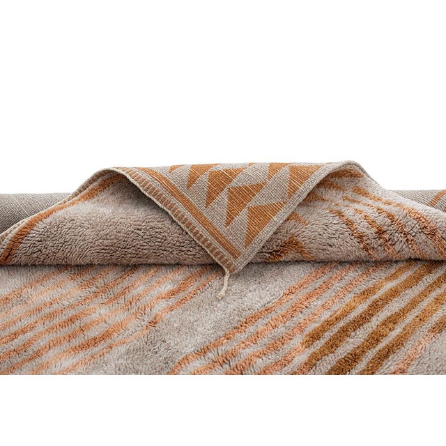 Hand-Knotted Wool Rug in Taupe and Burnt Orange Geometric Pattern by Azele Studio For Sale - Image 4 of 10