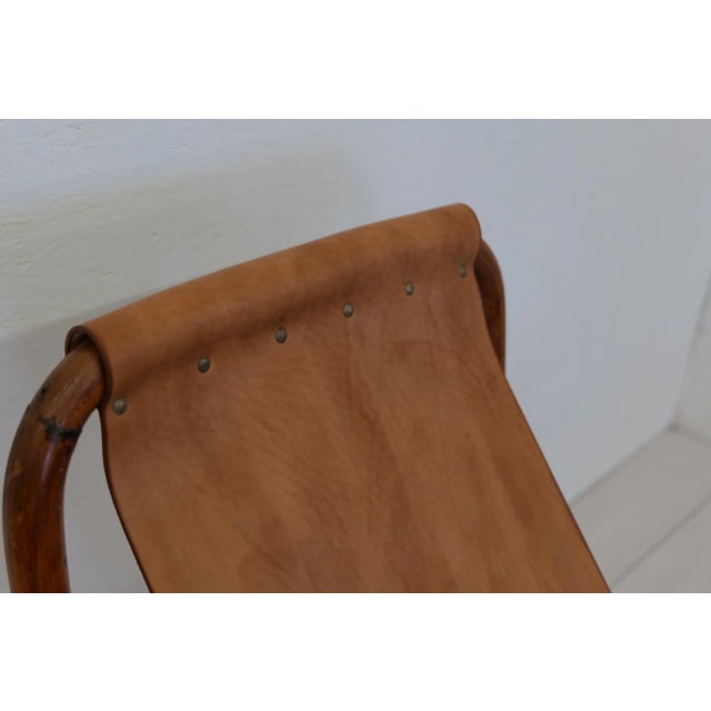 Vintage Italian Leather and Wood Rocking Chair 1960s For Sale - Image 4 of 11