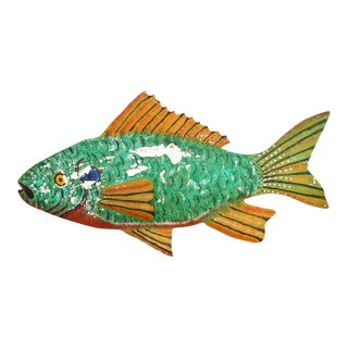 1950's 41" Hand Forged & Painted Upper Michigan Bait Store Fish Sign For Sale