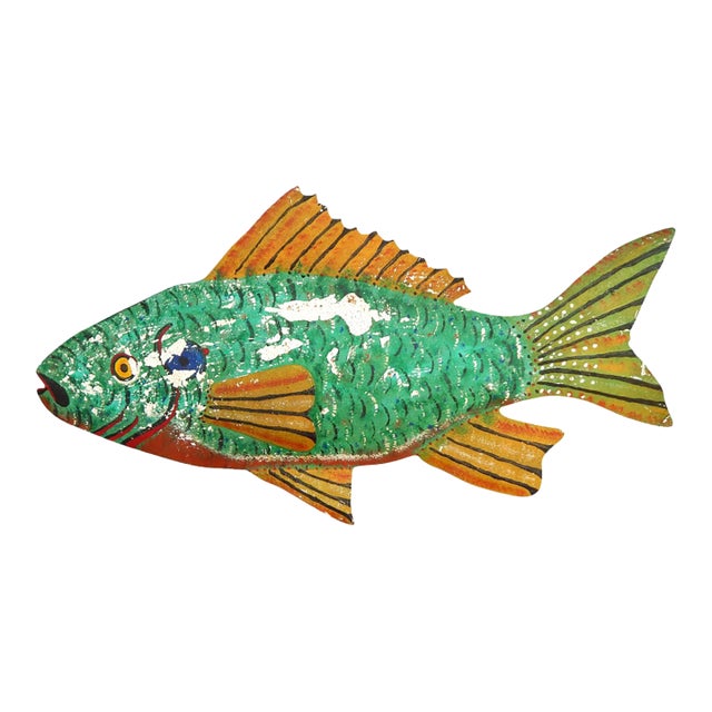 1950's 41" Hand Forged & Painted Upper Michigan Bait Store Fish Sign For Sale