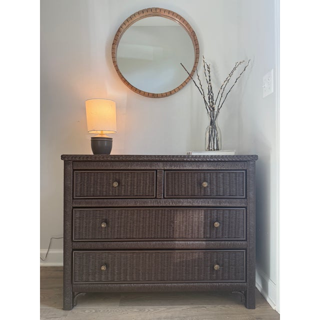 1970s Vintage Henry Link Woven Wicker 4-Drawer Dresser in Sherwin-Williams Black Bean For Sale - Image 5 of 8