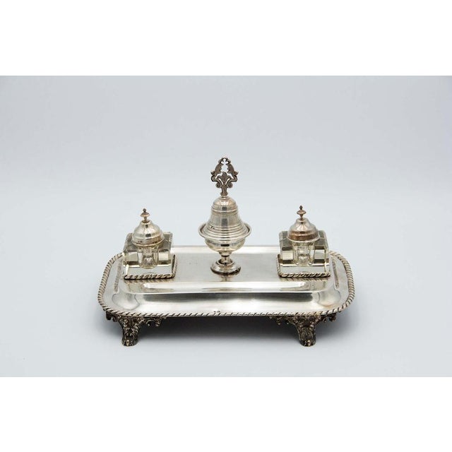 Silver Inkwell with Glass Reservoirs For Sale - Image 5 of 5