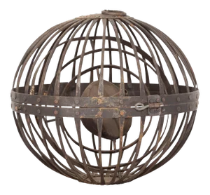 Indian Vintage Spherical Iron Light Fixture with Concentric Rings and Patina