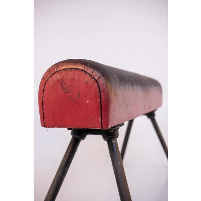 Italian Red Leather and Iron Gymnastic Horse For Sale - Image 9 of 15