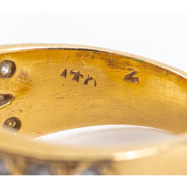 Mid 20th Century 14k Yellow Gold Emerald & Diamond Ring For Sale - Image 5 of 8