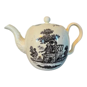 Large Antique 18th Century English George III Creamware Black Transfer Teapot Circa 1770