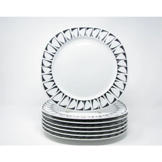 Vintage Graphic Studio Dinner Plates With Black White Design - Set of 7 For Sale - Image 13 of 13