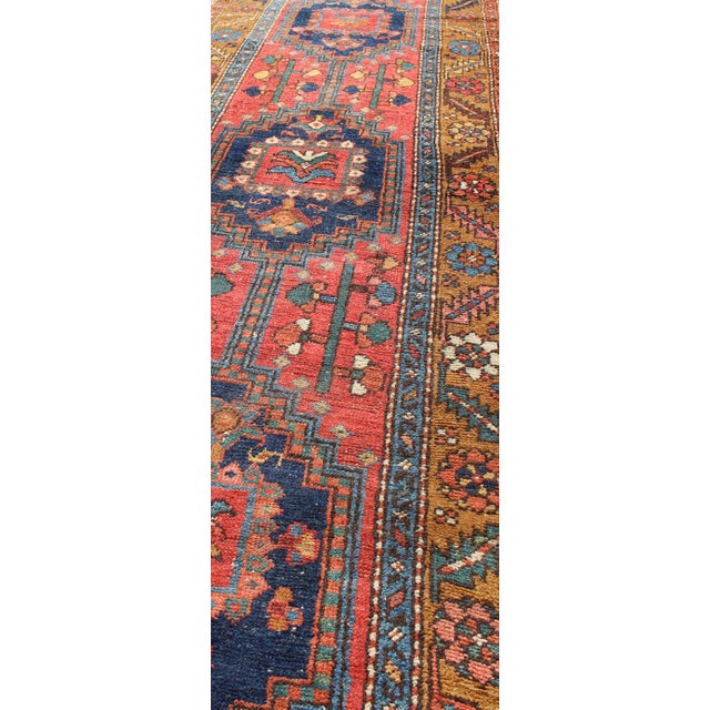 Acid Yellow and Burnt Orange Antique Persian Serapi Runner With Medallions 2'10" X 10'1" For Sale In Atlanta - Image 6 of 7