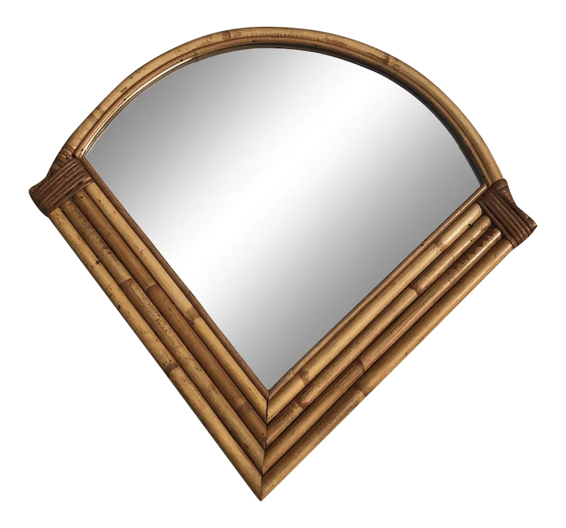 Vintage Coastal Art Deco Bamboo Rattan Mid-Century Wall Mirror