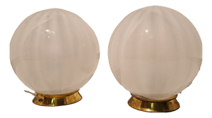Table Lamps with Brass Base and Worked Glass, 1990s, Set of 2