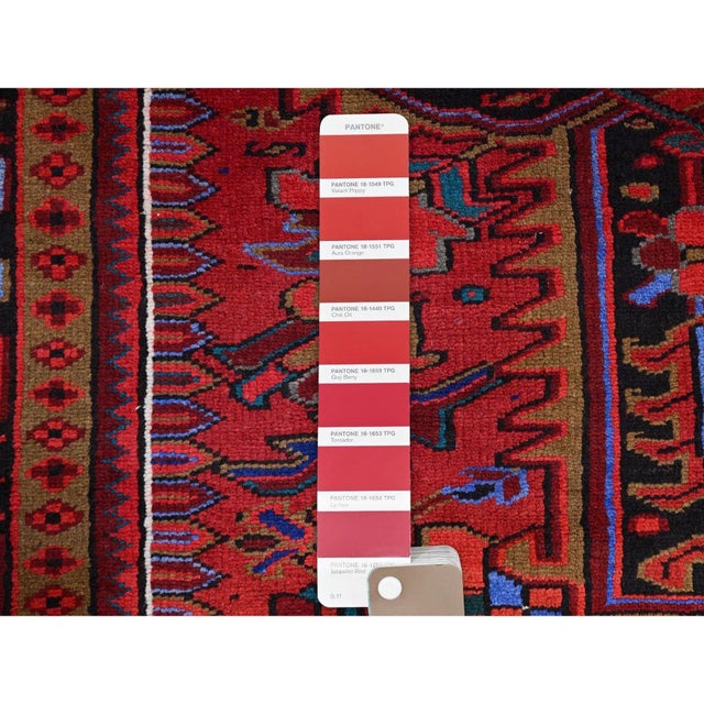 1960 9'10"x12'6" Sceptre Red Pure Wool Vintage Persian Heriz Hand Knotted Clean Rug For Sale - Image 11 of 12