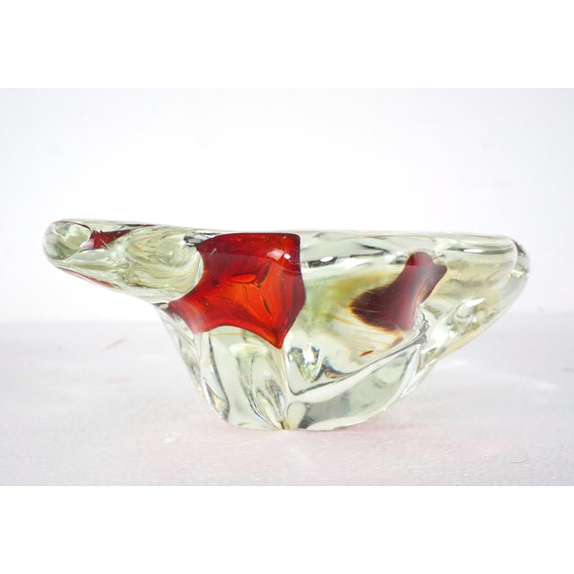 Handmade Clear & Orange Glass Ashtray For Sale - Image 4 of 11