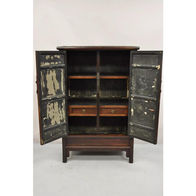 Chinoiserie Antique Chinese Hardwood 2 Door Wardrobe Wedding Cabinet With Drawers For Sale - Image 3 of 12