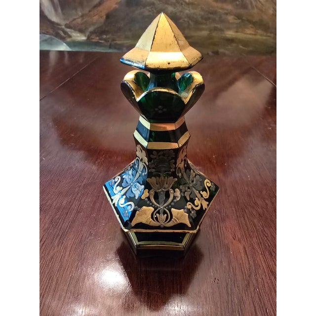 Antique Moser Bohemian Glass Emerald Green Perfume Bottle For Sale - Image 12 of 12