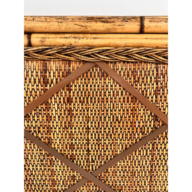 English Vintage British Colonial Coastal Bamboo, Rattan, and Leather Bulletin Board For Sale - Image 3 of 12