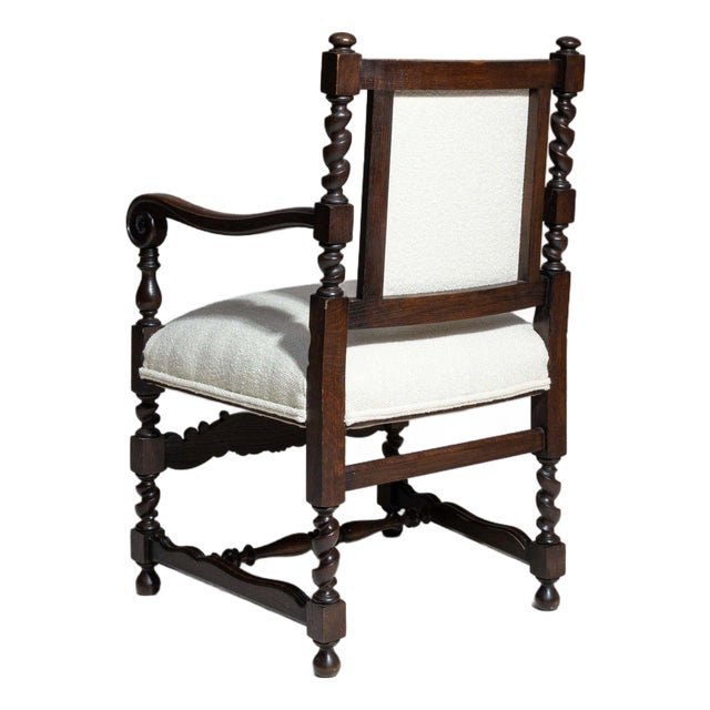 19th Century France Jacobean Cream Wood Armchair For Sale