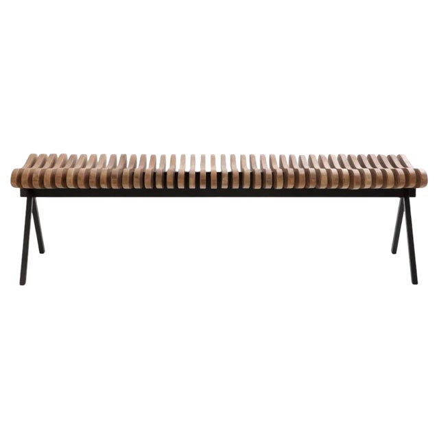 Large Teak Perlude Bench by Caroline Voet For Sale