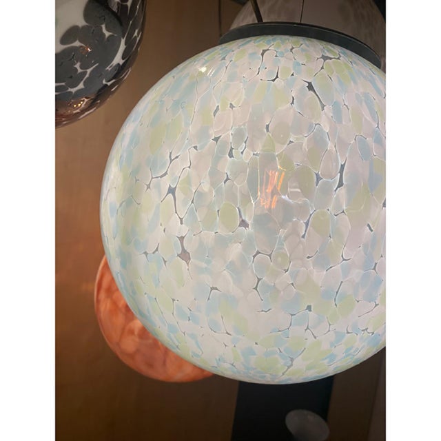 Light Green Light Blue and White Swirling Sphere Pendant by Simoeng For Sale - Image 6 of 9