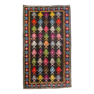 1910s Antique Moroccan Flatweave Colorful Kilim Wool Hand Knotted Rug - 5’3” X 9’1” For Sale