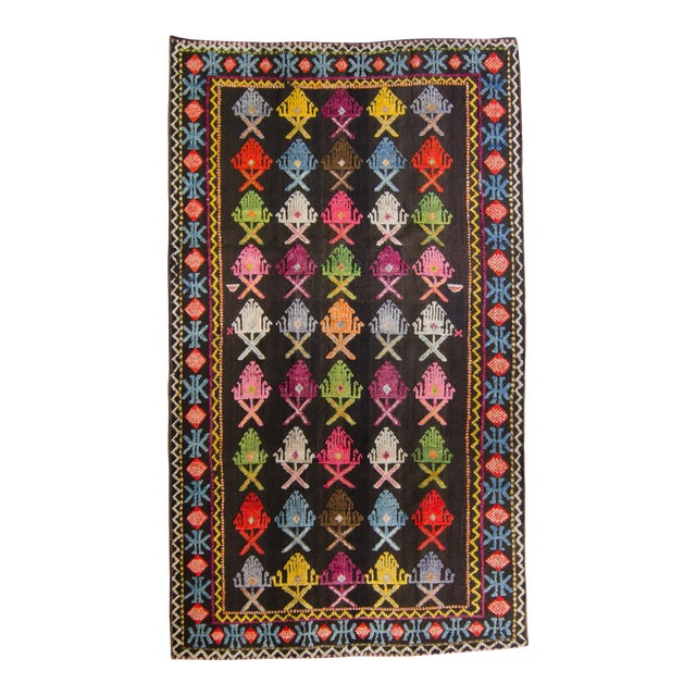 1910s Antique Moroccan Flatweave Colorful Kilim Wool Hand Knotted Rug - 5’3” X 9’1” For Sale