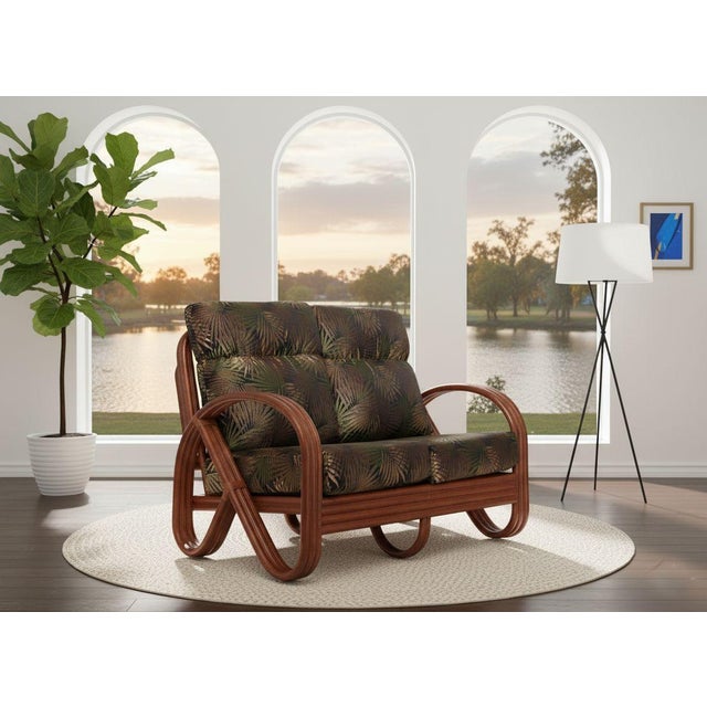 Wood Modernist 3-Strand 3/4 Pretzel "Kauai" Rattan Settee Sofa For Sale - Image 7 of 8