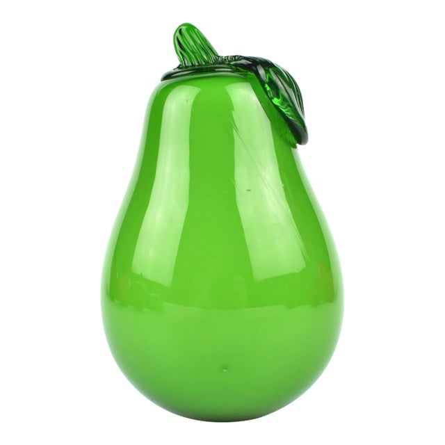 Mid Century Modern Handblown Green Pear Figurine Art Glass For Sale