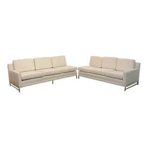Reupholstered Mid Century Modern Paul McCobb Sectional Sofa with Travertine Top Side Table
