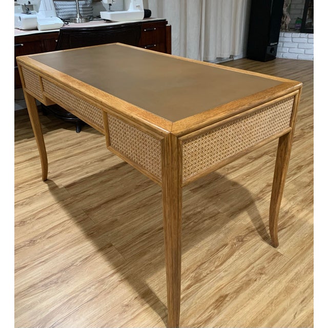 Tan McGuire Cane Leathers Top Writing Desk For Sale - Image 8 of 11