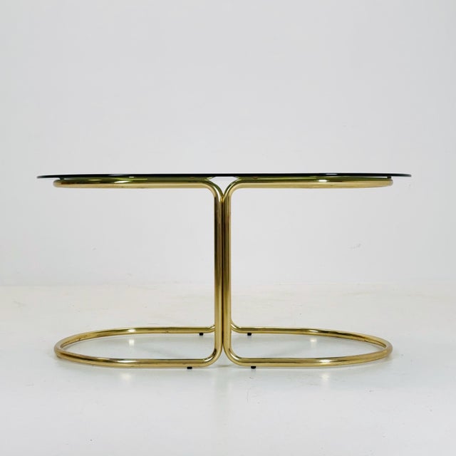 Mid-Century Modern Hollywood Regency Brass Coffee Table with Smoked Glass Top, Italy, 1960s For Sale - Image 4 of 11