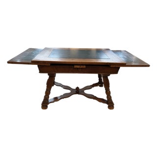 19c Swiss Antique Walnut Table With Slate & 2 Leaves For Sale