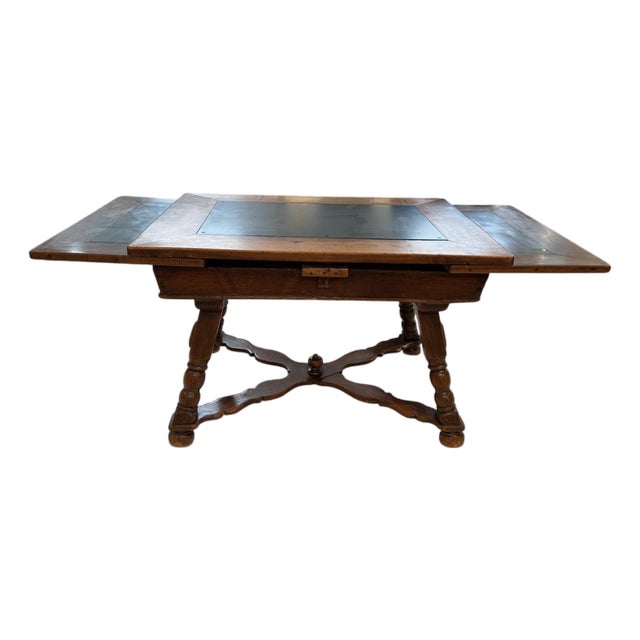 19c Swiss Antique Walnut Table With Slate & 2 Leaves For Sale
