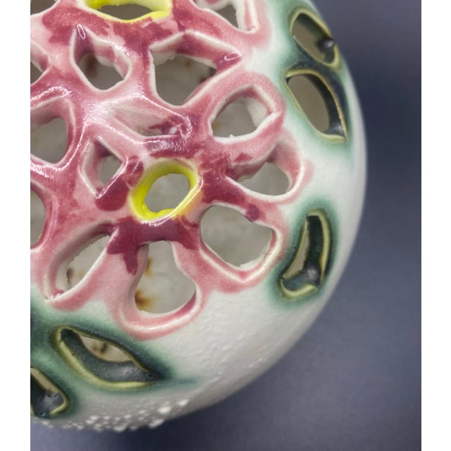 Ceramic Vintage 1989 Signed 5” Clouds Folsom Pottery Flower Frog Potpourri Floral Cutout For Sale - Image 7 of 7