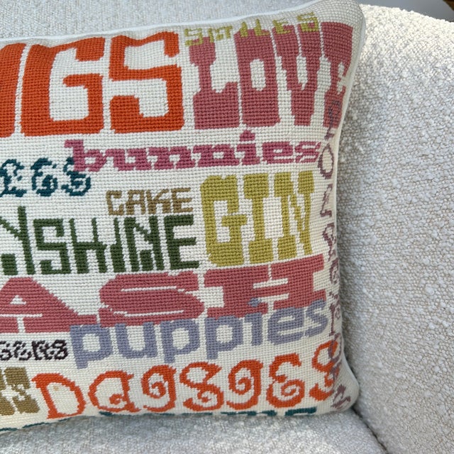 Jonathan Adler Colorful Pop Art Needlepoint Typography Pillow For Sale In New York - Image 6 of 10