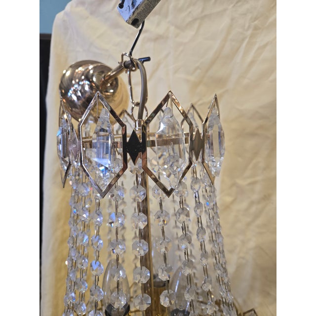1960s Mid-Century Modern Gilt / Brass-Plated & Crystal 9-Light Chandelier For Sale In New Orleans - Image 6 of 7
