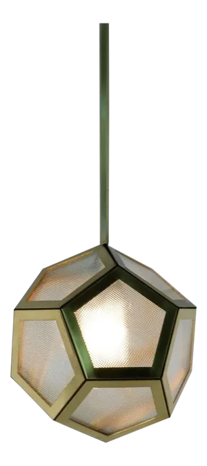Contemporary Brass Black Leather and Industrial Glass Hanging Pentagon Lantern