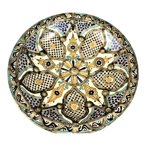 Large Antique Early 20th Century Large Moroccan Bleu De Fez Bowl