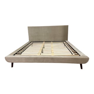 New Eastern King Size Saatva Taupe Vintage Velvet Bed Frame For Sale