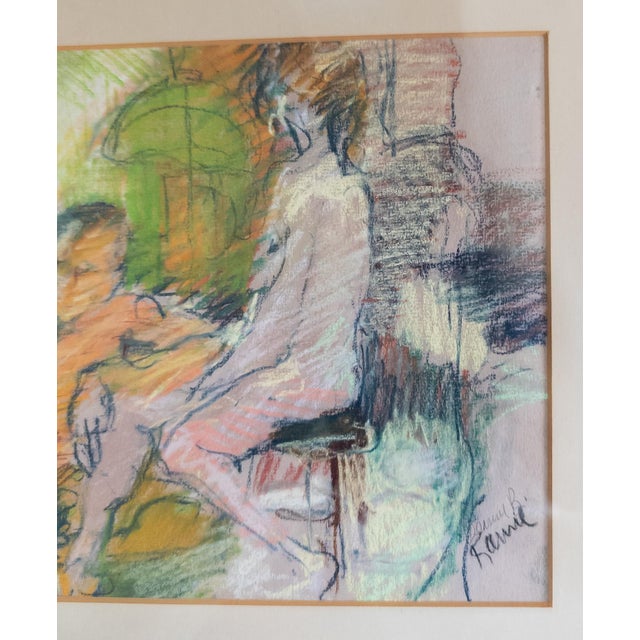 Mid-Century Modern Pastel Drawing Painting of Two Seated Nudes, Signed For Sale - Image 4 of 8